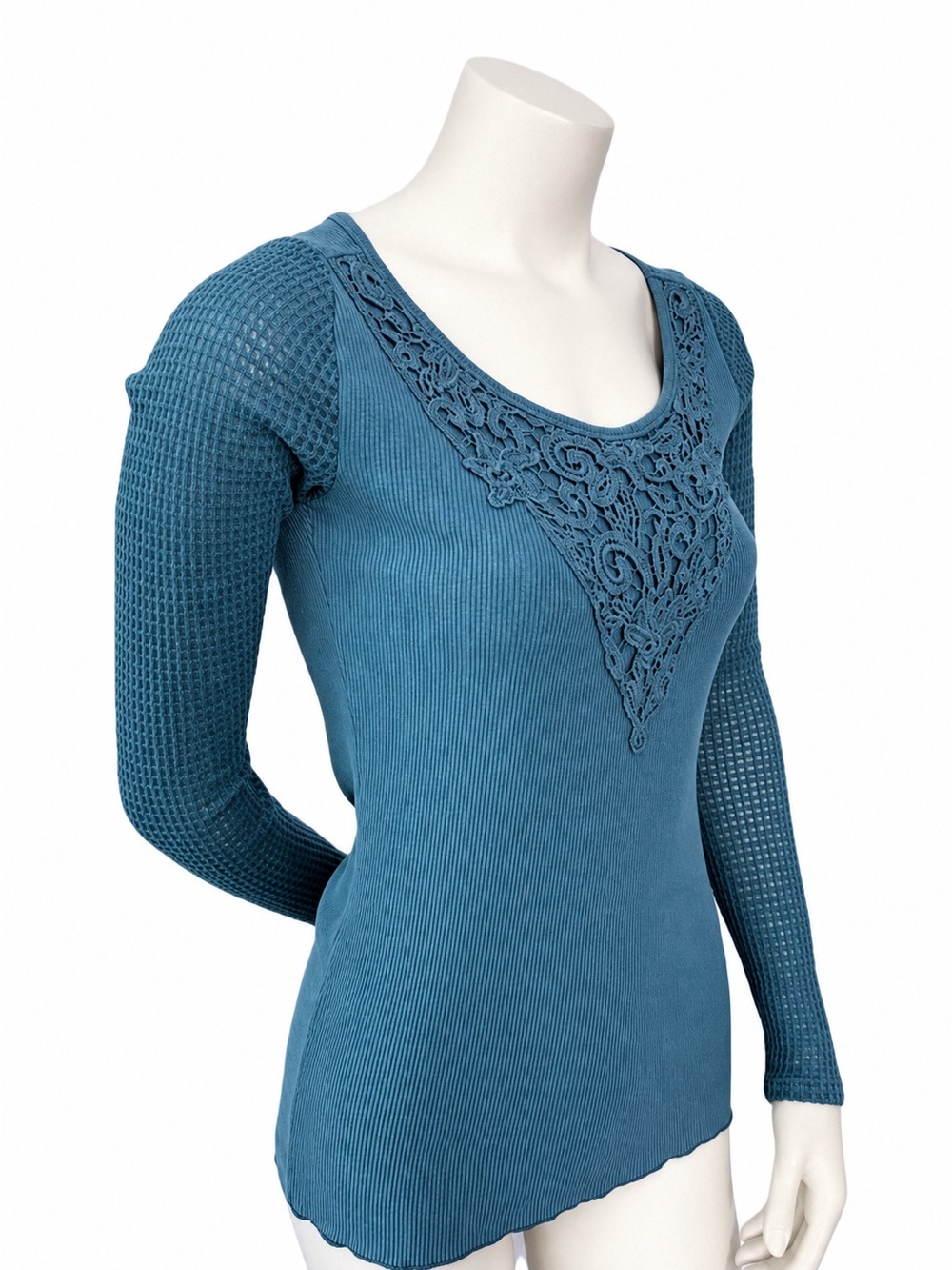 Abercrombie & Fitch Y2K Teal Lace Long Sleeve Top Size L